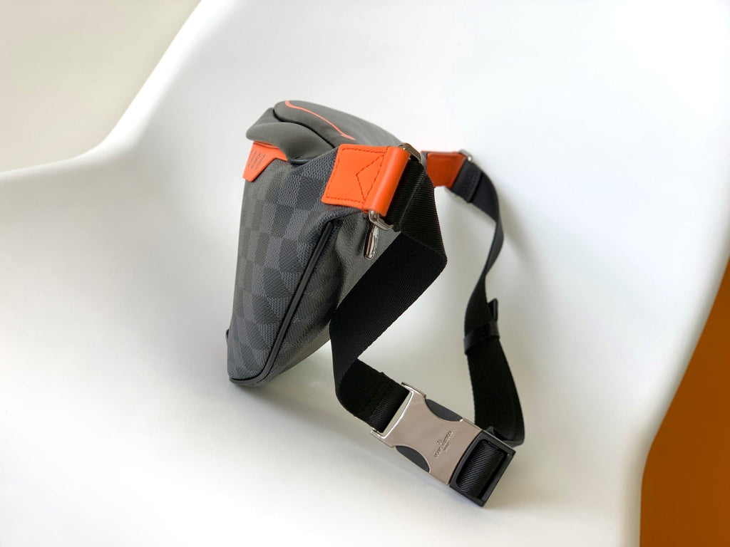 LV 25S BUMBAG 37 IN BLACK AND ORANGE COATED MONOGRAM CALFSKIN
