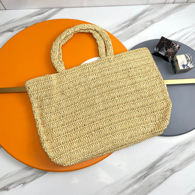 RIVE GAUCHE TOTE BAG 38 IN LIGHT YELLOW RAFFIA