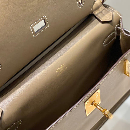 HM JYPSIERE SHOULDER BAG 23 IN WOOD BROWN CALFSKIN GOLD HARDWARE
