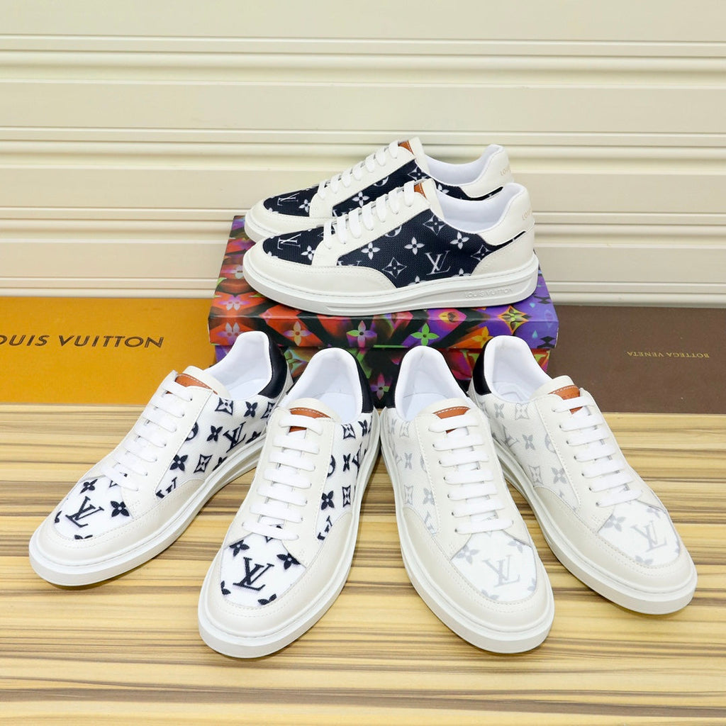 LV TRAINER SHOES WHITE MONOGRAM JACQUARD AND CALFSKIN
