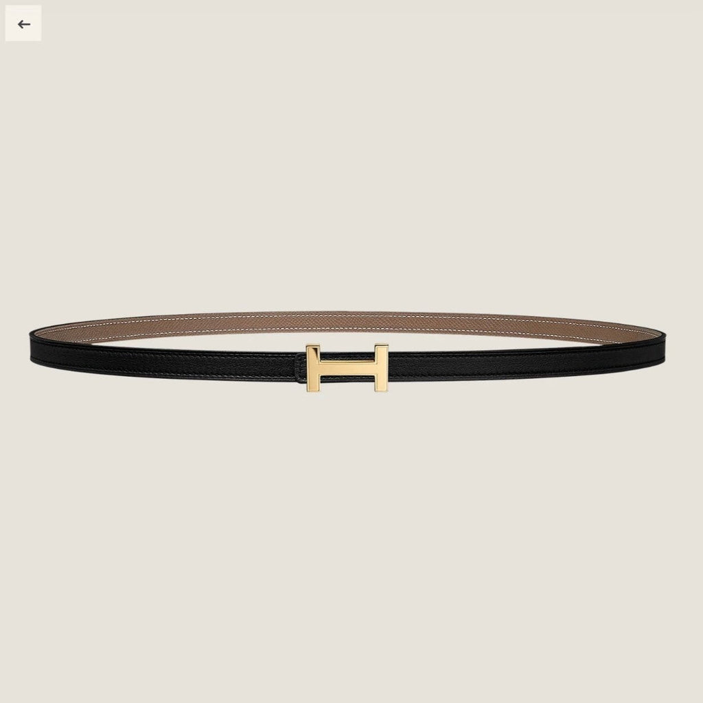 HM FOCUS BUCKLE & REVERSIBLE BLACK AND KHAKI BROWN LEATHER STRAP 13MM GOLD HARDWARE