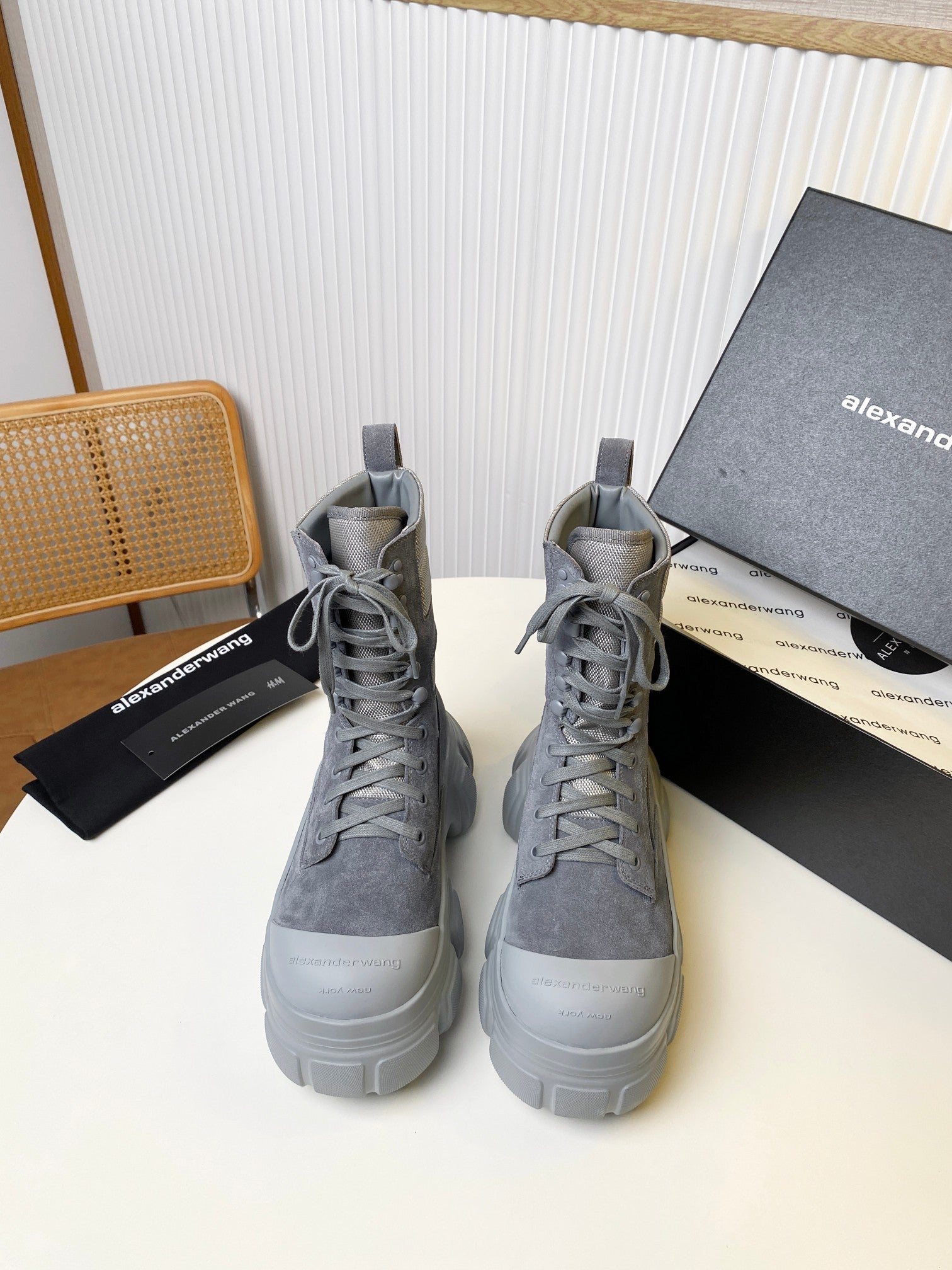 STORM COMBAT BOOTS 80MM IN GREY SUEDE AND RUBBER