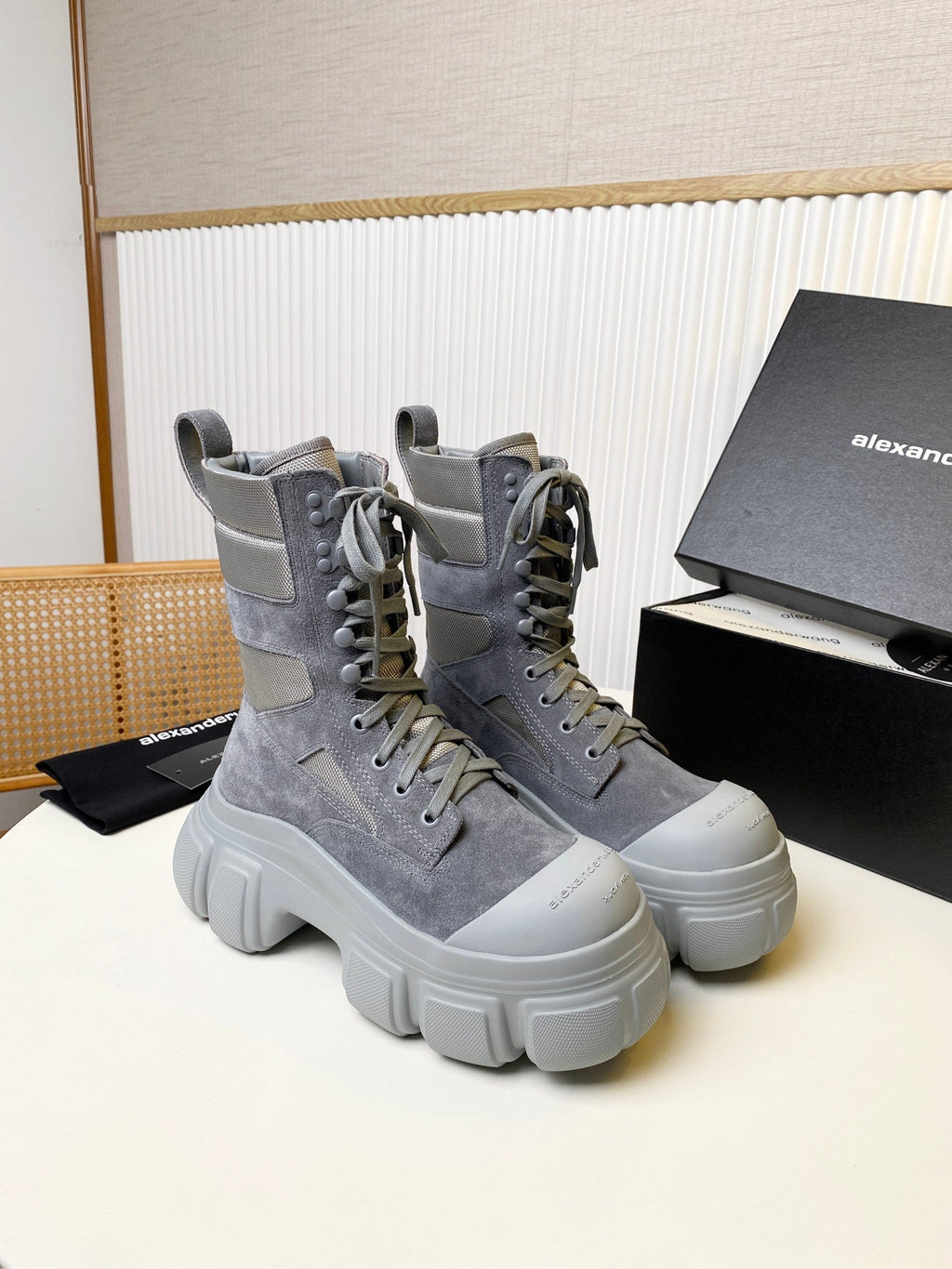 STORM COMBAT BOOTS 80MM IN GREY SUEDE AND RUBBER