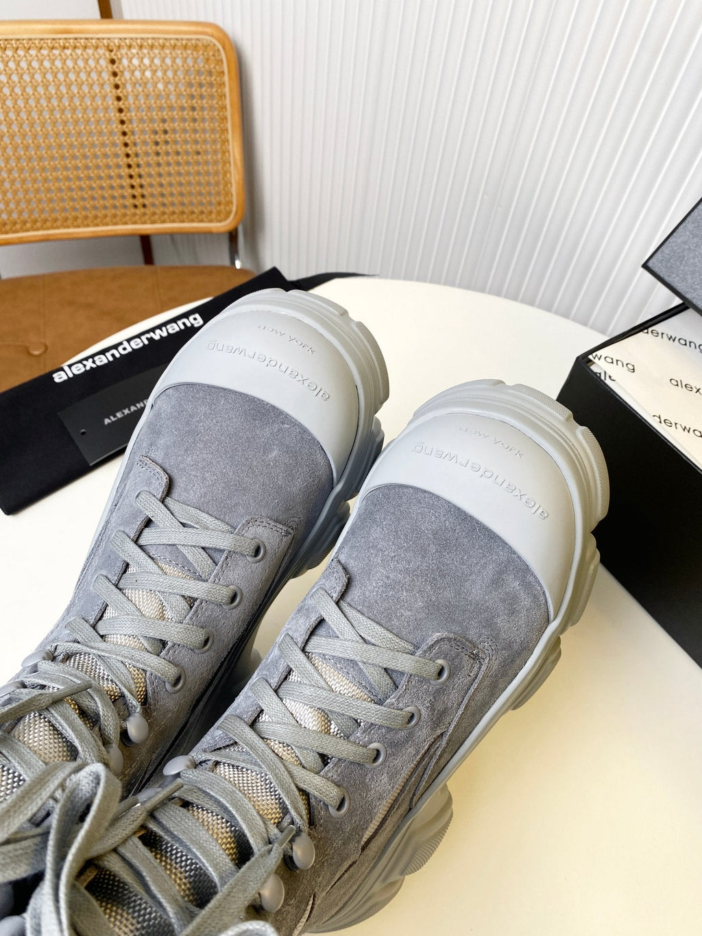 STORM COMBAT BOOTS 80MM IN GREY SUEDE AND RUBBER