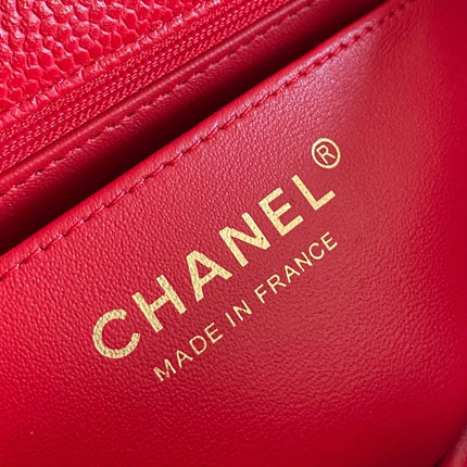 MINI RECTANGLE FLAP BAG 20CM RED CAVIAR GOLD HARDWARE