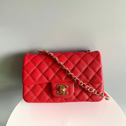MINI RECTANGLE FLAP BAG 20CM RED CAVIAR GOLD HARDWARE