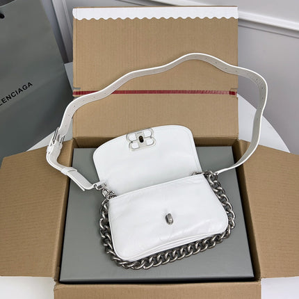 BB SOFT FLAP BAG 24 IN WHITE PEACH CALFSKIN SILVER HARDWARE
