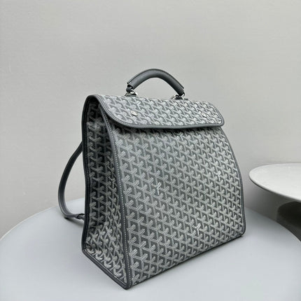 LEGER BACKPACK 37 IN GRAY GOYARDINE CANVAS WITH CALFSKIN TRIM