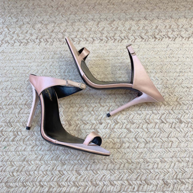 GAP CRYSTAL-BUCKLE SLIDE SANDALS IN LIGHT PINK SILK