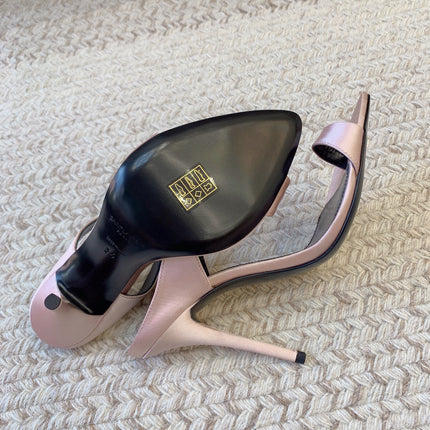 GAP CRYSTAL-BUCKLE SLIDE SANDALS IN LIGHT PINK SILK