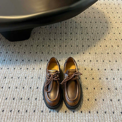 MIUMIU 26S LACED FUME SHOES IN SIENNA BROWN CALFSKIN
