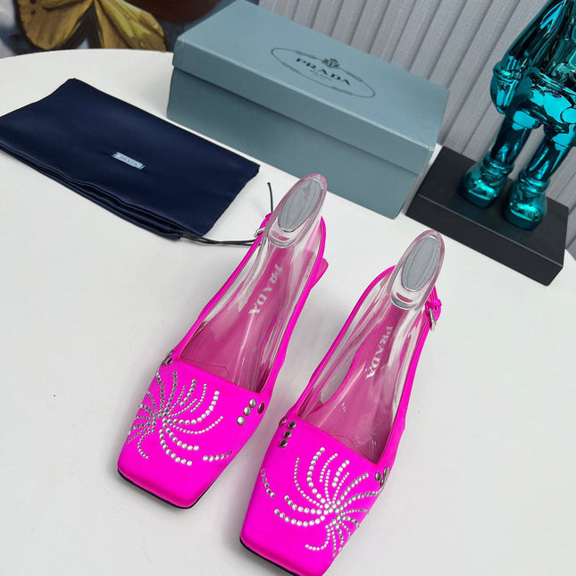 PRADA 26S SLINGBACK PUMPS 40MM IN FUCHSIA PINK SATIN CRYSTAL EMBELLISHED