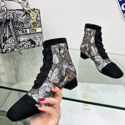 DIOR 25S NAUGHTILY-D ANKLE BOOTS 35 MM IN BLACK MESH TULLE AND SUEDE STYLE 3