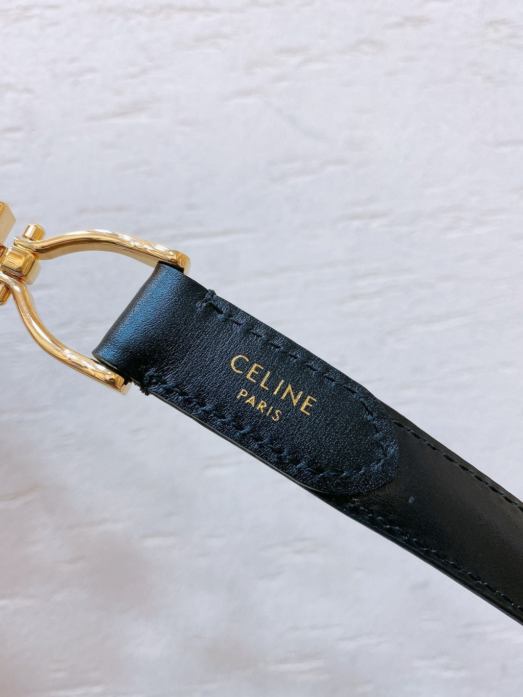 Hook & Loop 20mm TRIOMPHE Logo Square Adjustable Belt Black Calfskin Ghw
