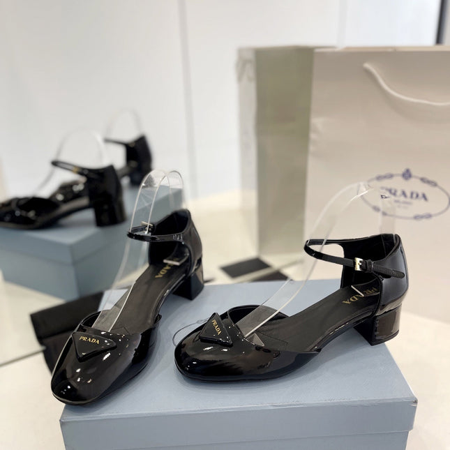 Pra Slingback 40 Square Sole Black Patent Leather