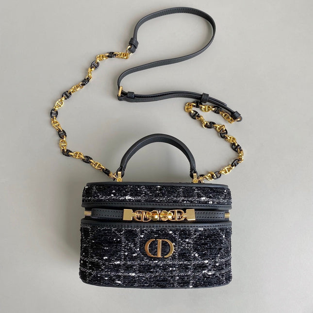 MINI CARO VANITY 16 BLACK TWEED AND LAMBSKIN