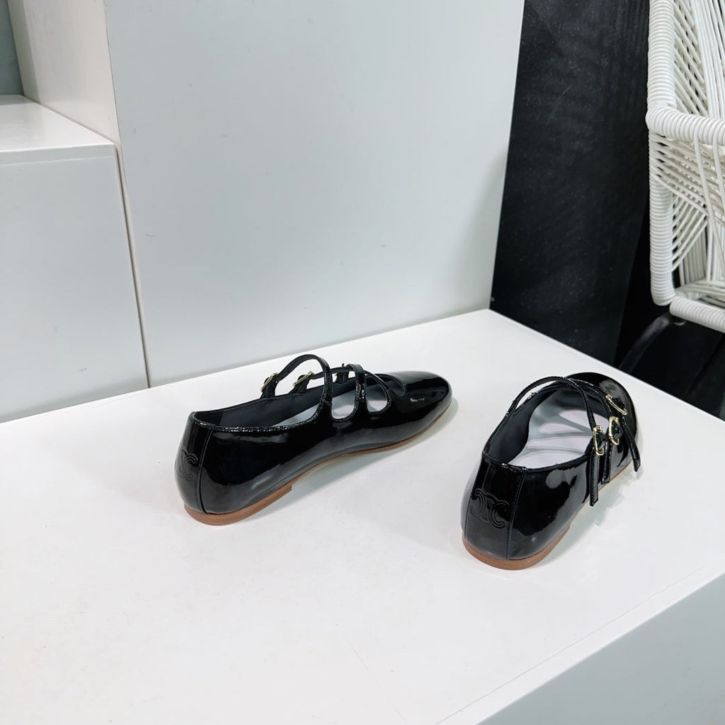 FLAT MARY JANE IN BLACK CALFSKIN
