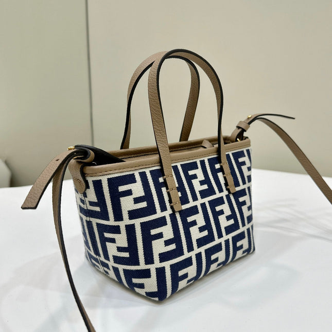 MINI ROLL BAG 15 MIDNIGHT BLUE MIX WHITE FF JACQUARD FABRIC