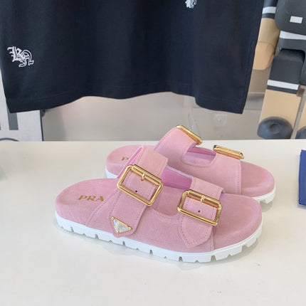 PRA STRAP SLIDES SANDALS PASTEL PINK SUEDE