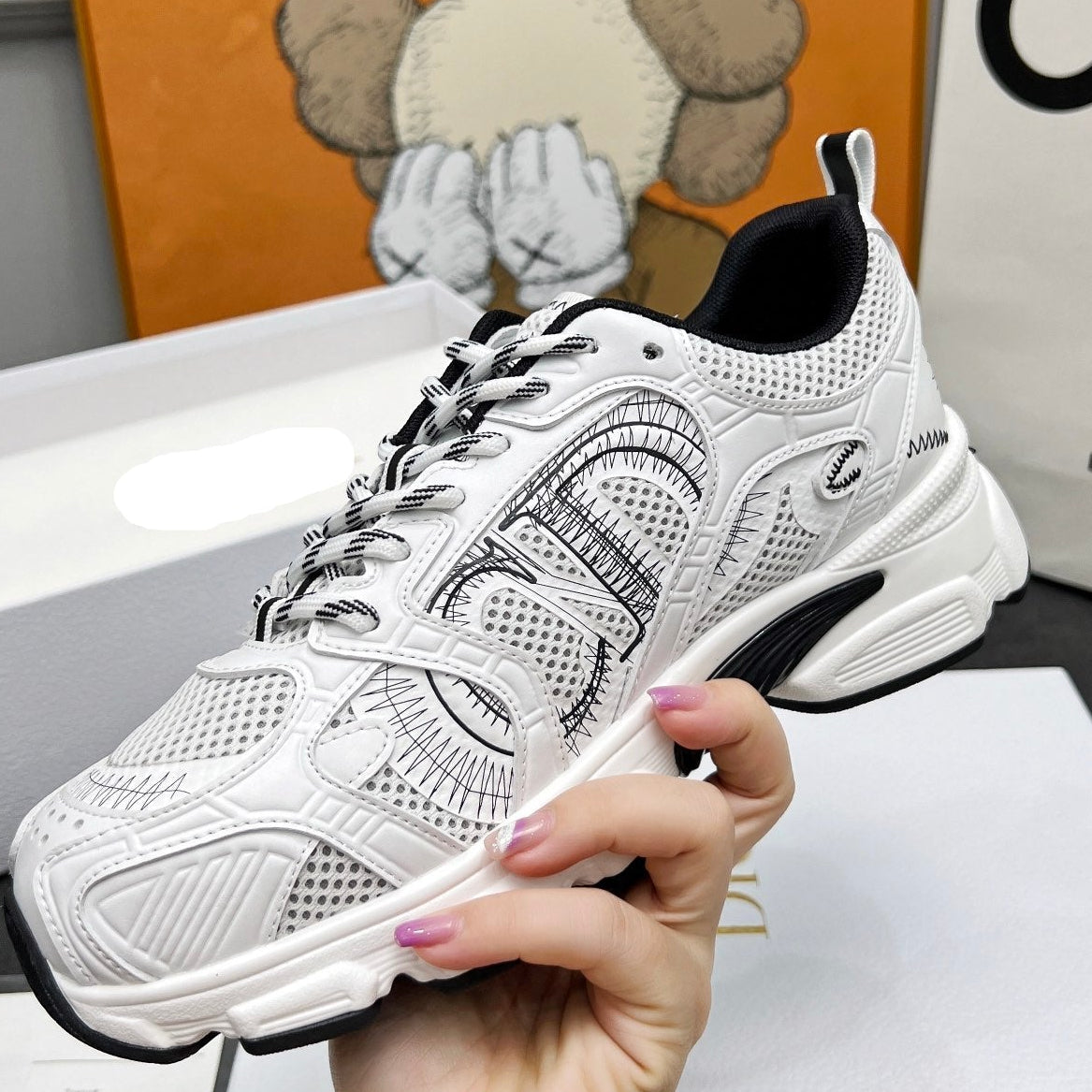CD CHRONO SNEAKERS IN WHITE AND BLACK MESH