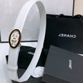 CC 30MM BELT IN WHITE SMOOTH CALFSKIN WHITE MIX BLACK METAL HARDWARE