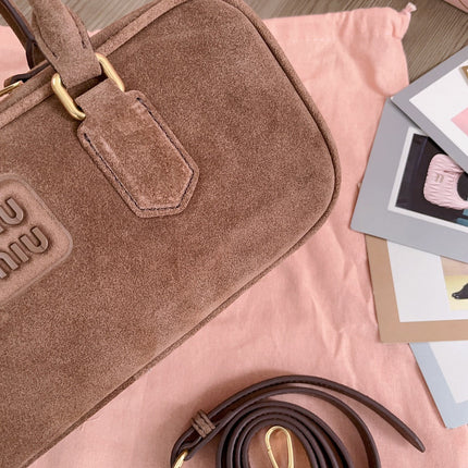 ARCADIE BAG 27 IN PENNY BROWN SUEDE GOLD HARDWARE