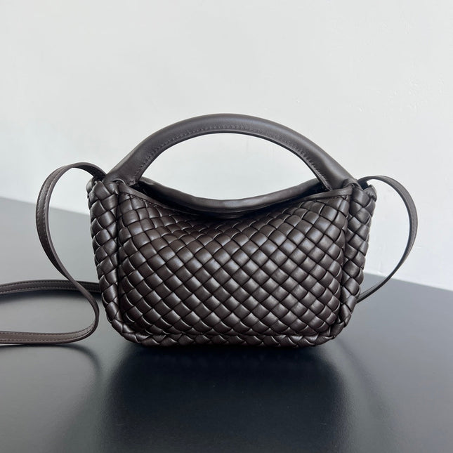COBBLE TOP HANDLE BAG 23 IN CHOCOLATE LAMBSKIN