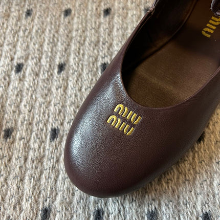 MIUMIU 26S BALLERINAS IN DARK BROWN RUCHES NAPPA CALFSKIN