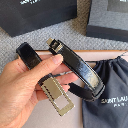 YSL 25S BELT 24 MM IN BLACK CALFSKIN 529687