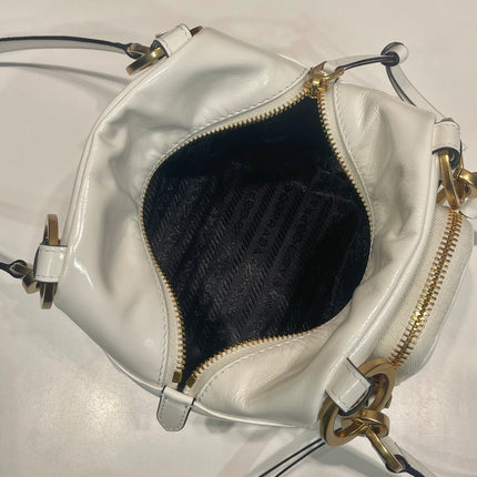 SMALL RECTANGULAR BAG 14 IN WHITE OIL WAX LAMBSKIN GOLD HARDWARE