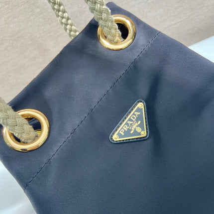 BUCKET BAG 28 IN BLACK RE-NYLON GOLD LOGO