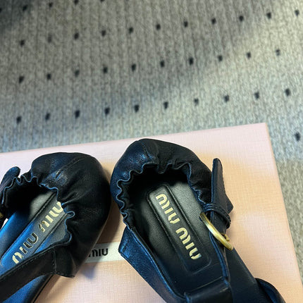 MIUMIU 26S FISHERMAN SANDALS IN BLACK RUCHES NAPPA CALFSKIN
