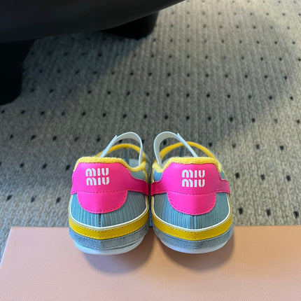 MIUMIU 26S THONG SANDALS IN MULTICOLOR SUEDE MIX TECH FABRIC