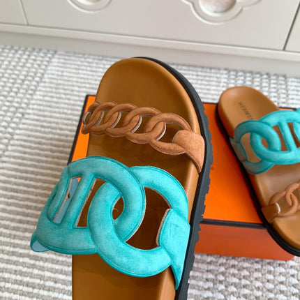 HM 26S EXTRA SANDAL IN AQUA BLUE MIX CARAMEL BROWN CALFSKIN AND SUEDE