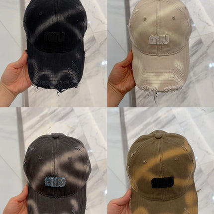 MIUMIU BASEBALL CAP IN BROWN DISTRESSED FABRIC STYLE 1