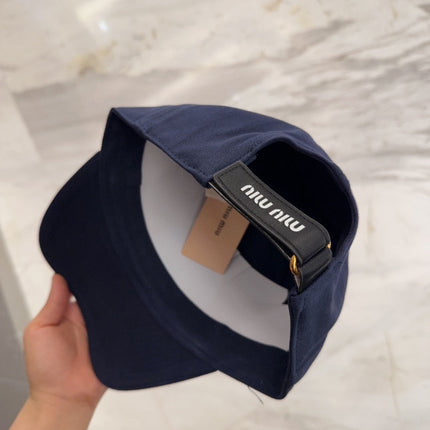 MIUMIU BASEBALL CAP IN NAVY BLUE FABRIC EMBROIDERED LOGO STYLE 1