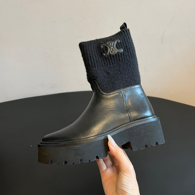 CELINE 26S ANKLE BOOTS 60 MM IN BLACK CALFSKIN AND WOOL