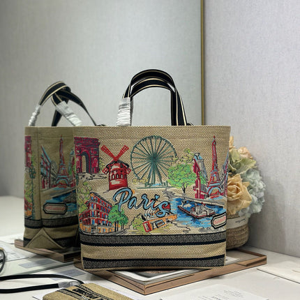 DIOR 26S BOOK TOTE BAG 34 IN MUTICOLOR RAFFIA STYLE 1