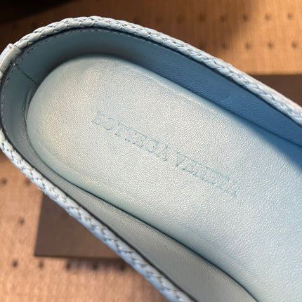 BOTTEGA VENETA 26S FLAT MULES IN BLUE LAMBSKIN