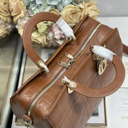 DIOR 26S CANNAGE GRANVILLE BAG 34 IN DARK BROWN CALFSKIN