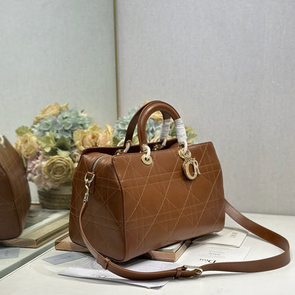 DIOR 26S CANNAGE GRANVILLE BAG 34 IN DARK BROWN CALFSKIN
