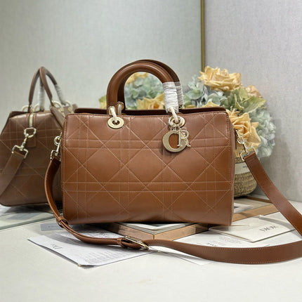 DIOR 26S CANNAGE GRANVILLE BAG 34 IN DARK BROWN CALFSKIN