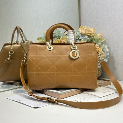 DIOR 26S CANNAGE GRANVILLE BAG 34 IN LIGHT BROWN CALFSKIN