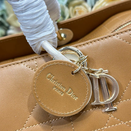 DIOR 26S CANNAGE GRANVILLE BAG 34 IN LIGHT BROWN CALFSKIN