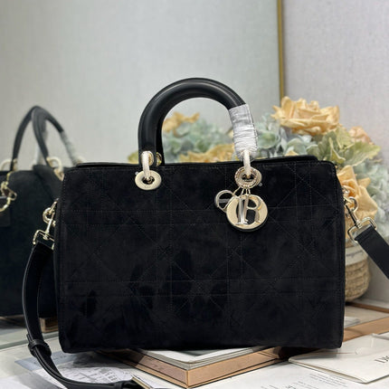 DIOR 26S CANNAGE GRANVILLE BAG 34 IN BLACK SUEDE