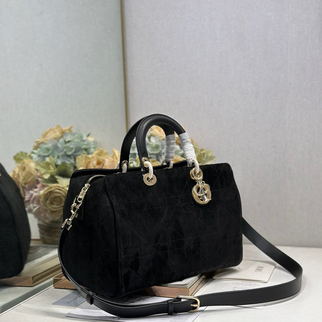 DIOR 26S LADY BAG 34 IN BLACK SUEDE