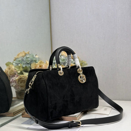DIOR 26S CANNAGE GRANVILLE BAG 34 IN BLACK SUEDE
