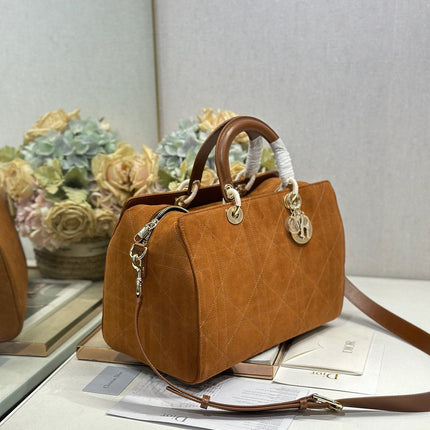 DIOR 26S CANNAGE GRANVILLE BAG 34 IN LIGHT BROWN SUEDE