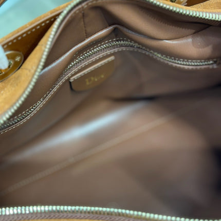 DIOR 26S CANNAGE GRANVILLE BAG 34 IN LIGHT BROWN SUEDE
