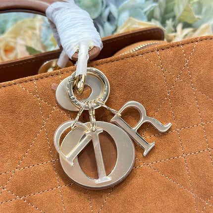 DIOR 26S CANNAGE GRANVILLE BAG 34 IN LIGHT BROWN SUEDE